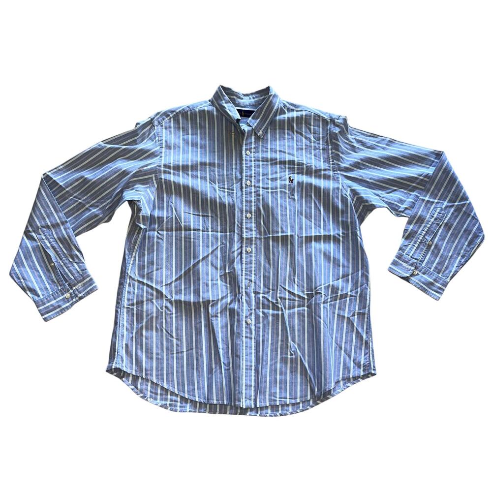 Ralph Lauren Men's XL Blue White Red Pin Striped Long Sleeve Dress Shirt